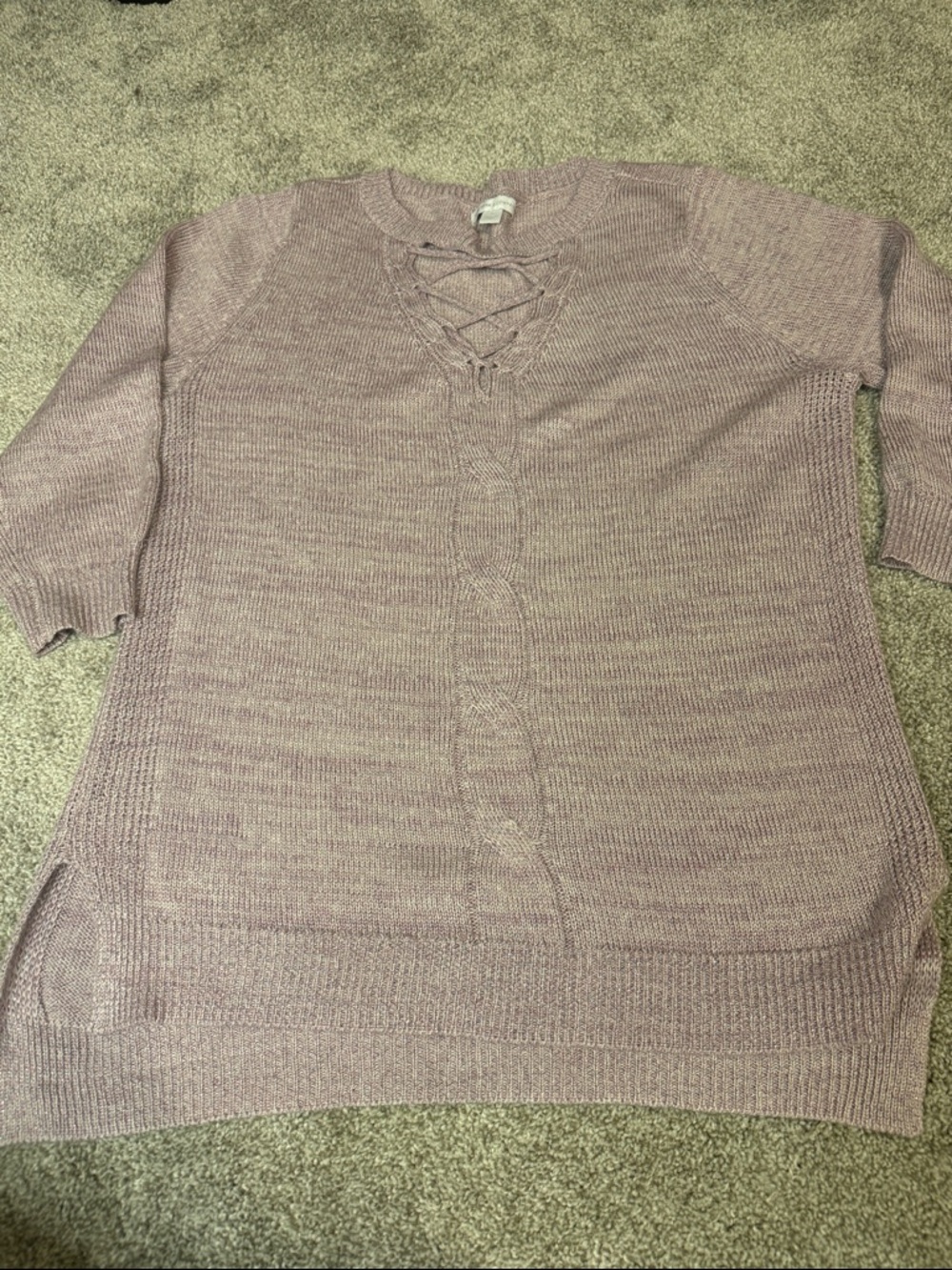 New York & Company Shimmer Knit V-Neck Sweater - Dusty Pink